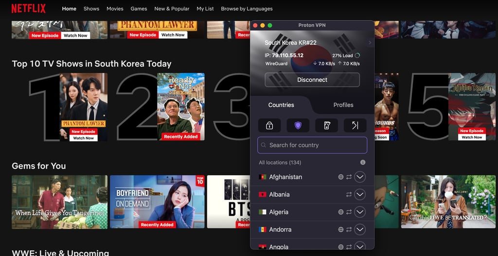 Proton VPN unblocking Korean TV shows on Netflix