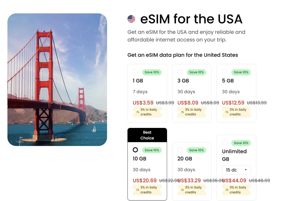 Saily eSIM USA plans