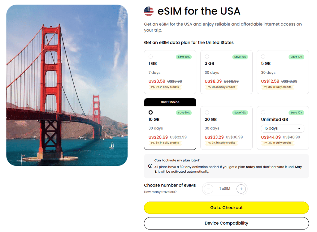 select Saily eSIM plan