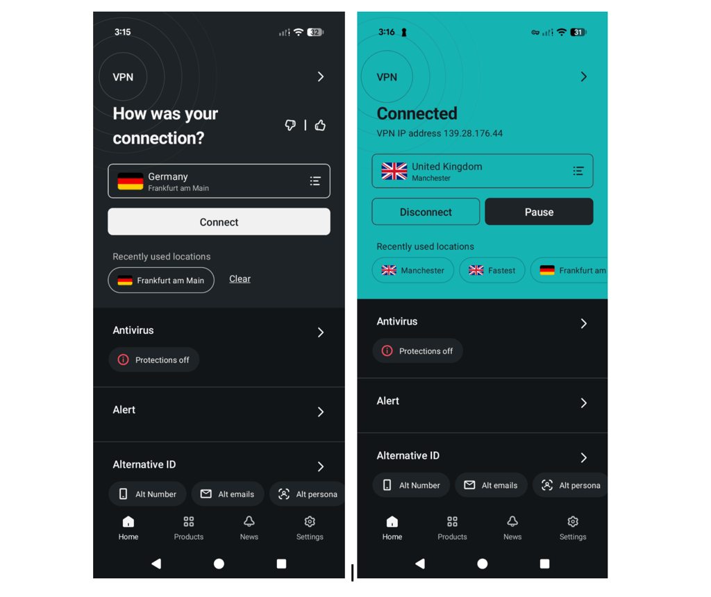 surfshark android interface