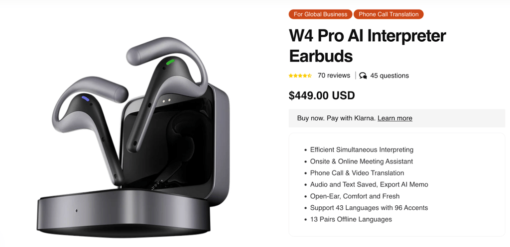 timekettle w4 pro ai interpreter earbus