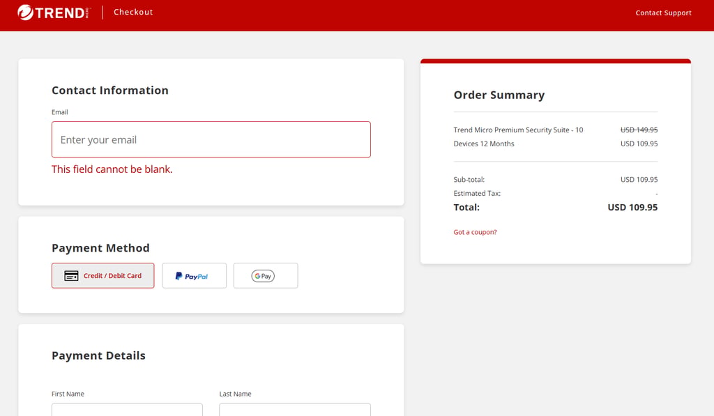 Trend Micro plan checkout