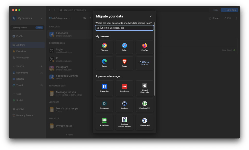 1Password data import
