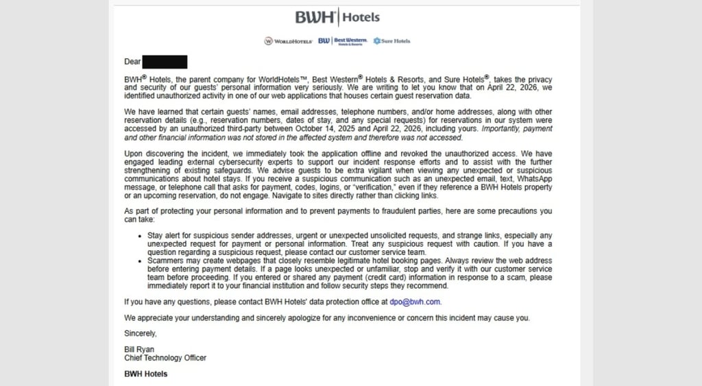 BWH Hotels breach notification