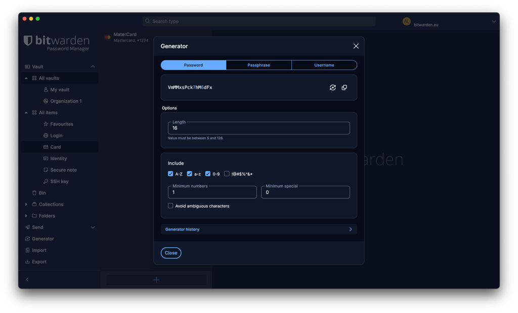 Bitwarden password generator