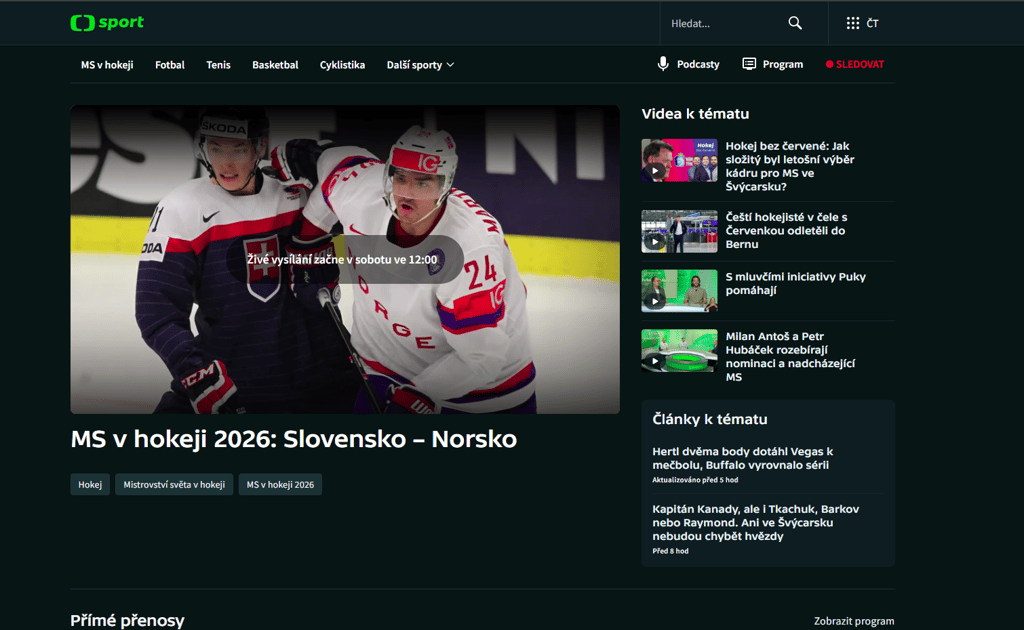 ČT Sports med VPN