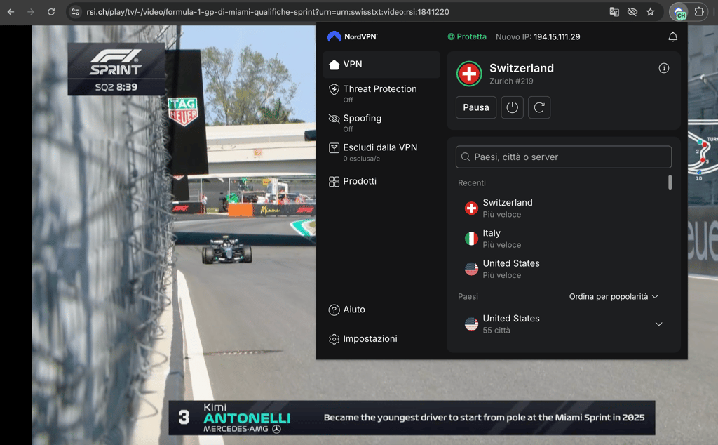F1 su RSI con VPN