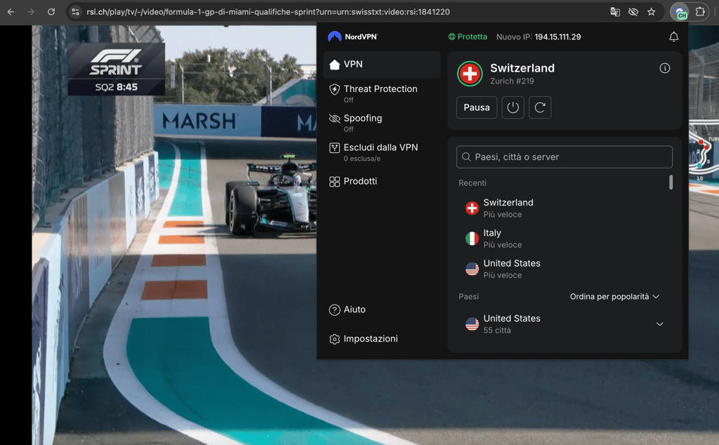 F1 su RSI in diretta