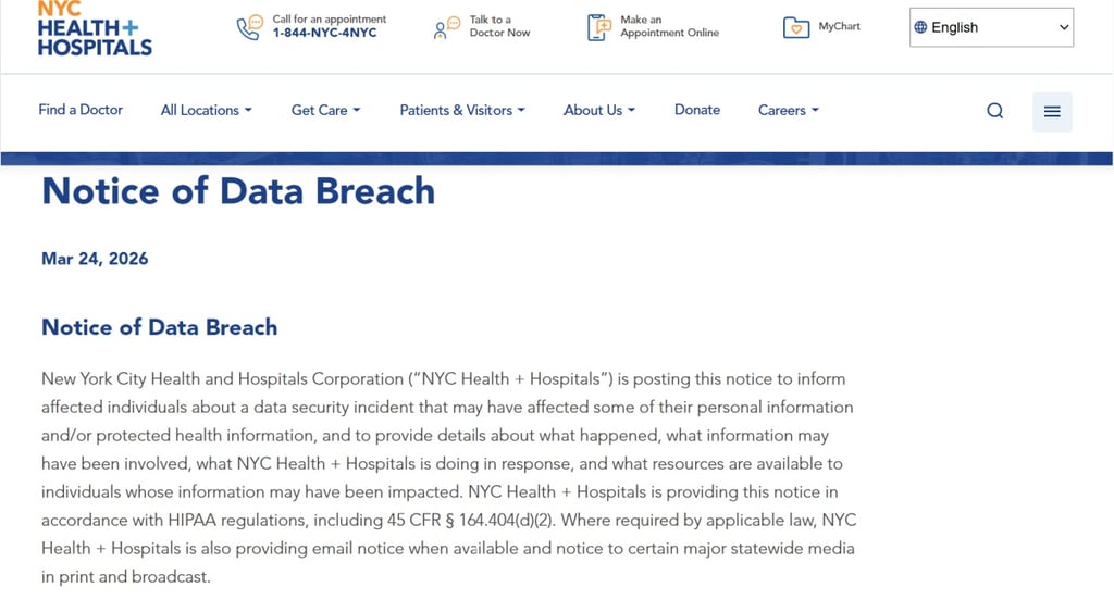 NYC Health + Hospitals data breach notice