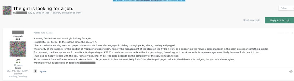Gender ad on forum