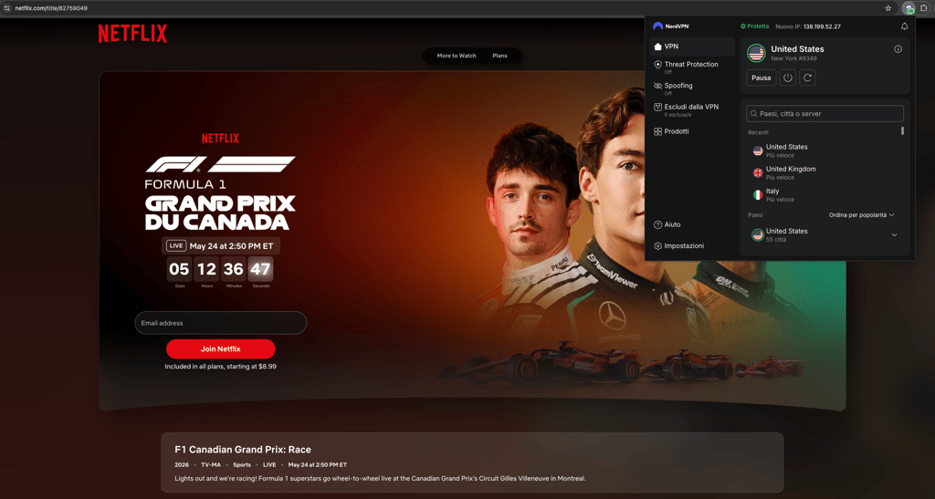 Gran Premio del Canada in diretta su Netflix