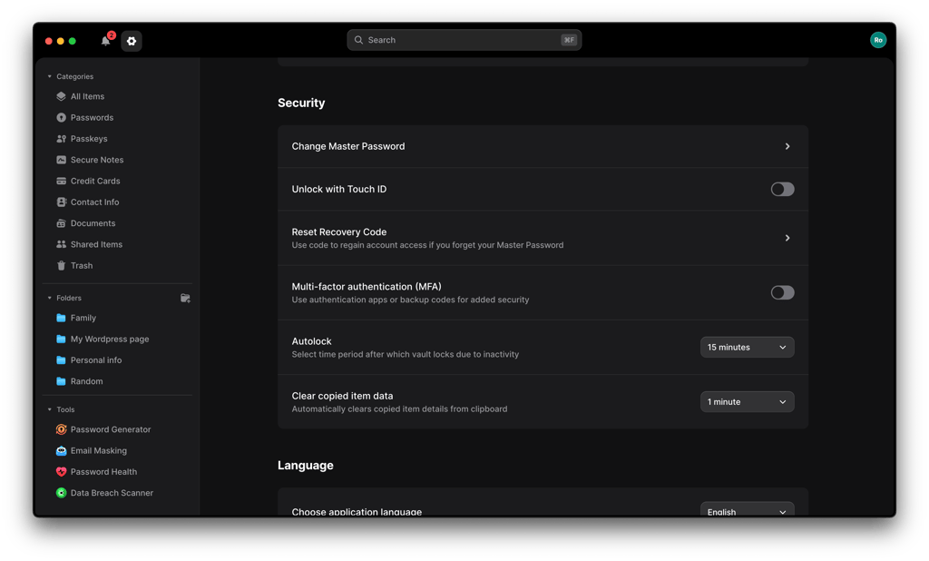 NordPass security settings