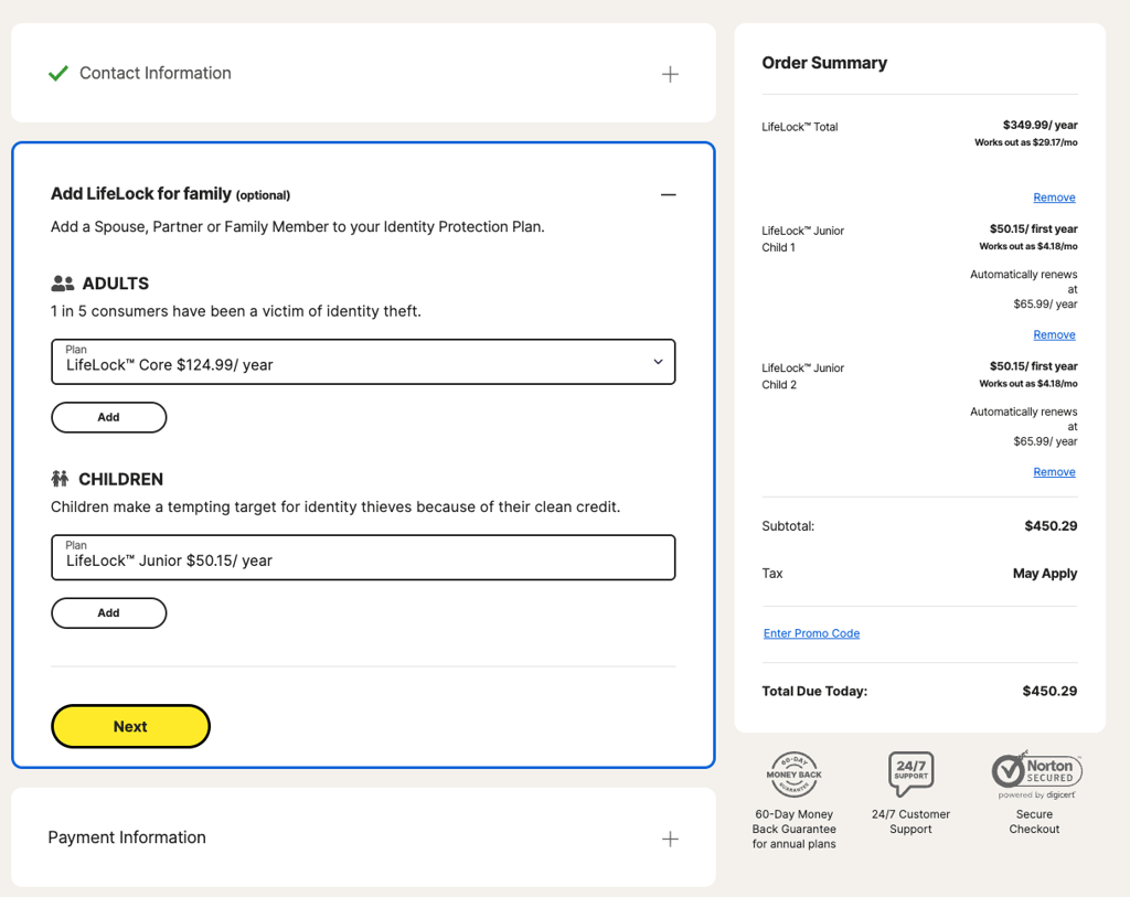 Norton LifeLock checkout