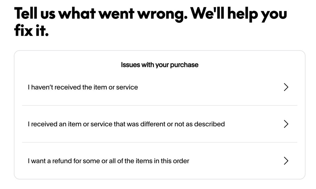 PayPal Purchase Protection issue screen