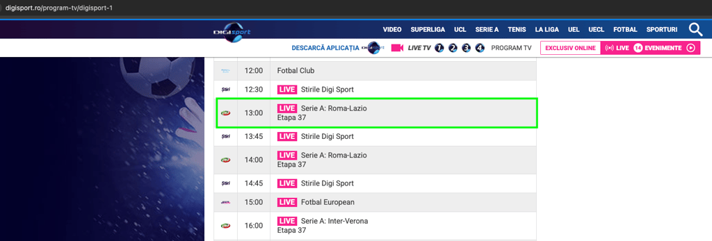 Serie A Roma vs Lazio su DigiSport1