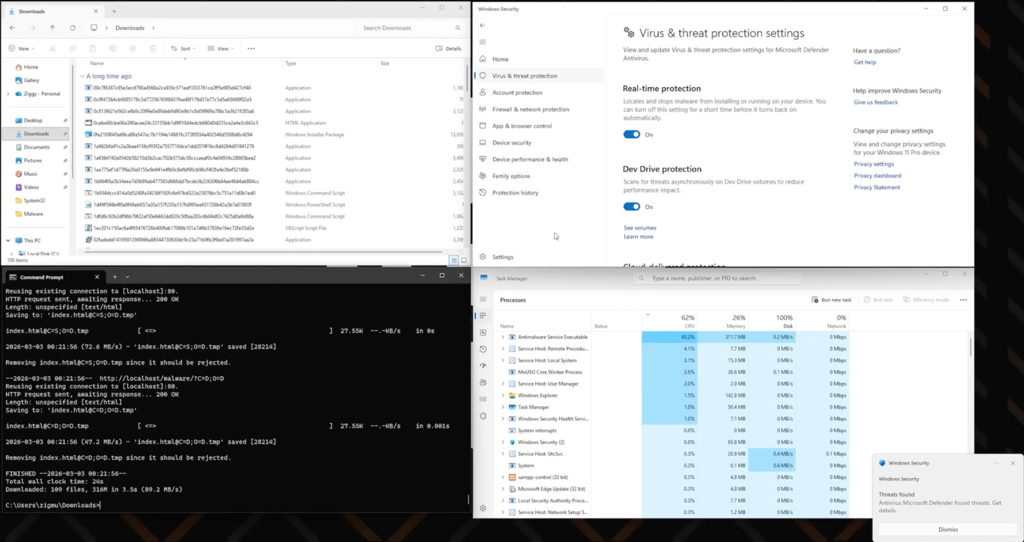 Running real time malware protection on Microsoft Defender