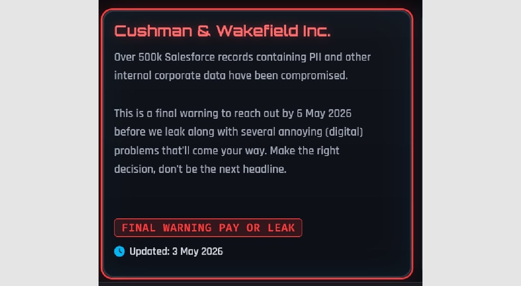 ShinyHunters Cushman & Wakefield post