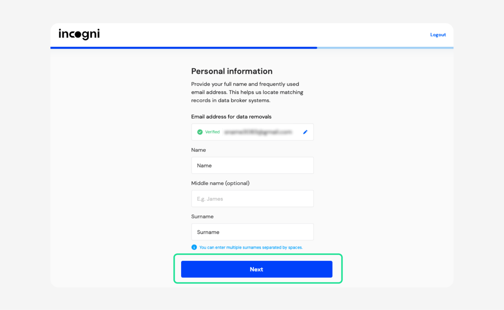 Sign up at Incogni website