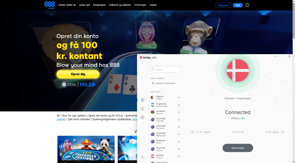 888poker unblocked with TotalVPN