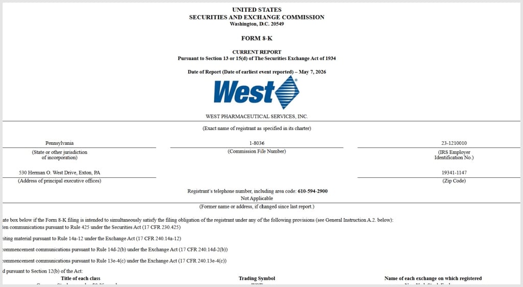 West SEC 8-K filing