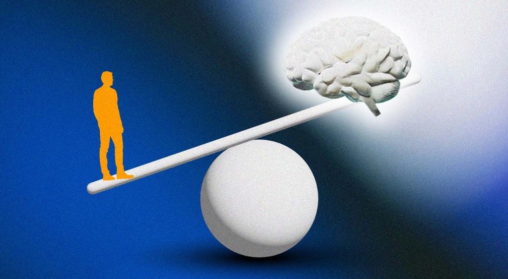 Balancing scales with a human on the one end and the brain on another