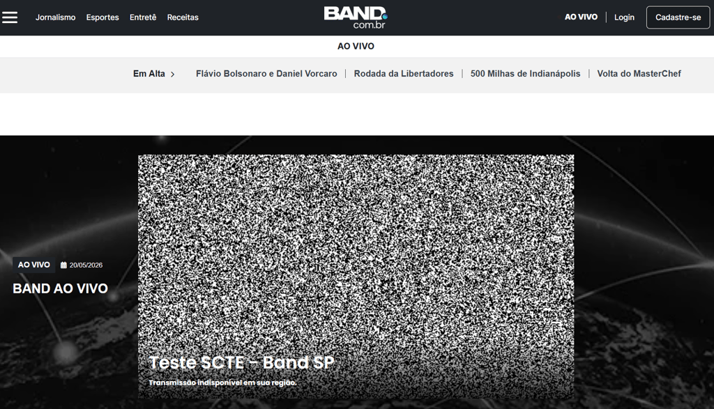 Band TV Brazil, visual noise, no free stream abroad