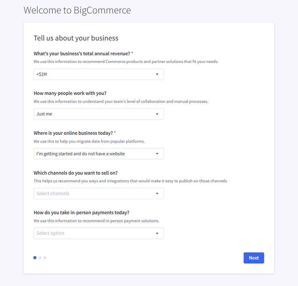BigCommerce onboarding form