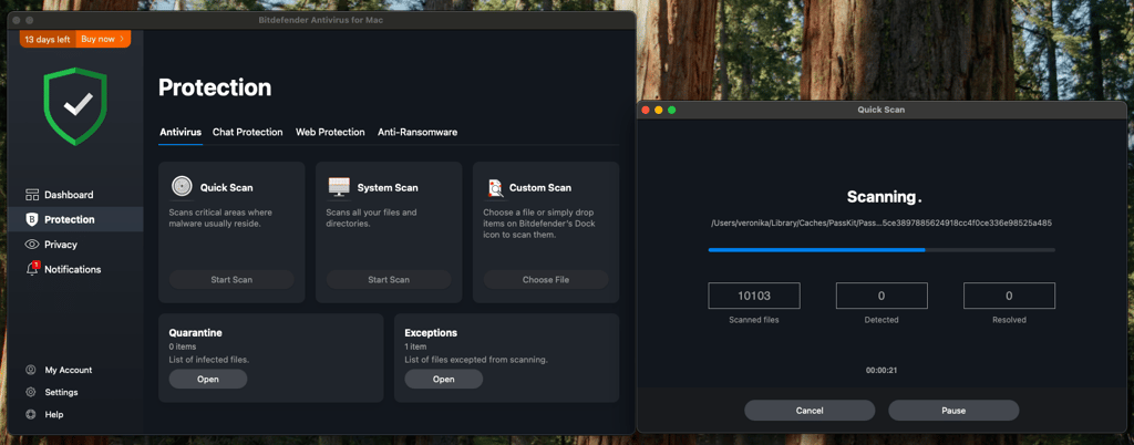 bitdefender test screenshot