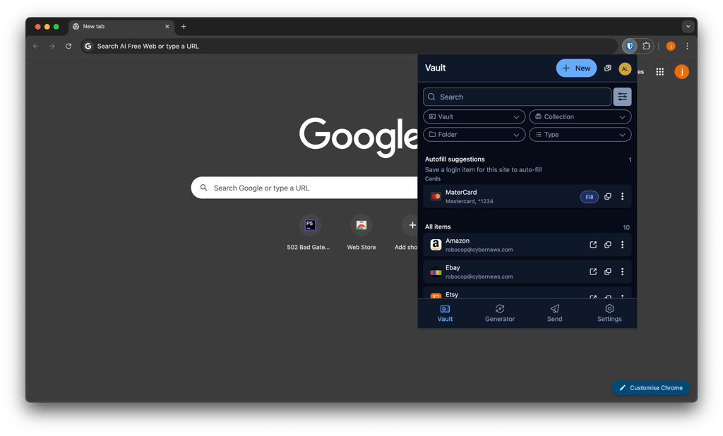 bitwarden browser interface