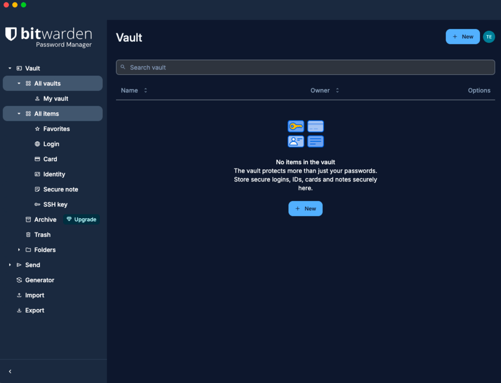 Bitwarden free version interface