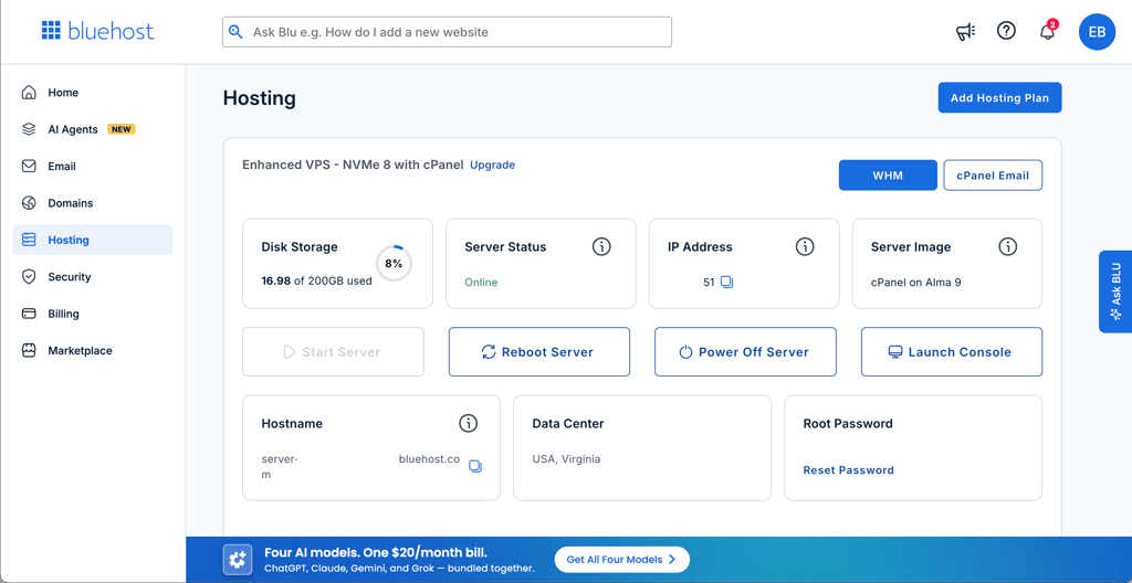 bluehost vps interface 2