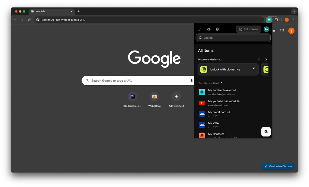 NordPass browser interface