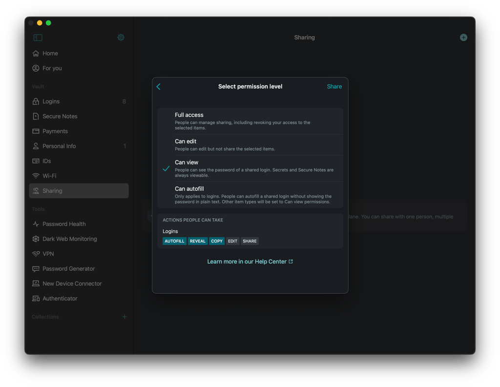 dashlane sharing