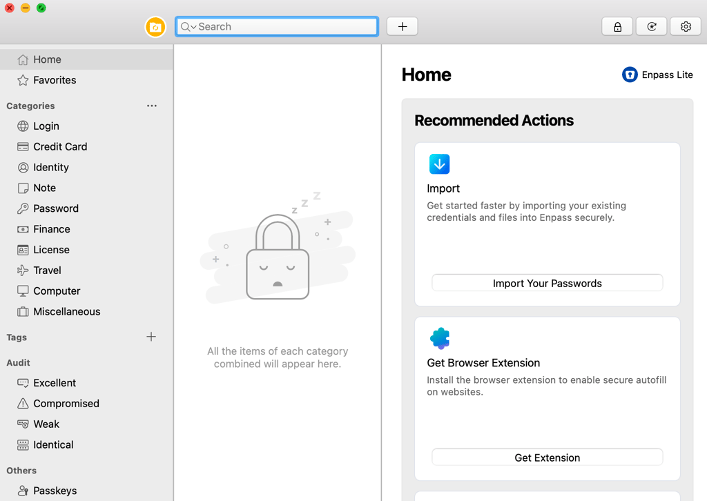 Enpass dekstop interface