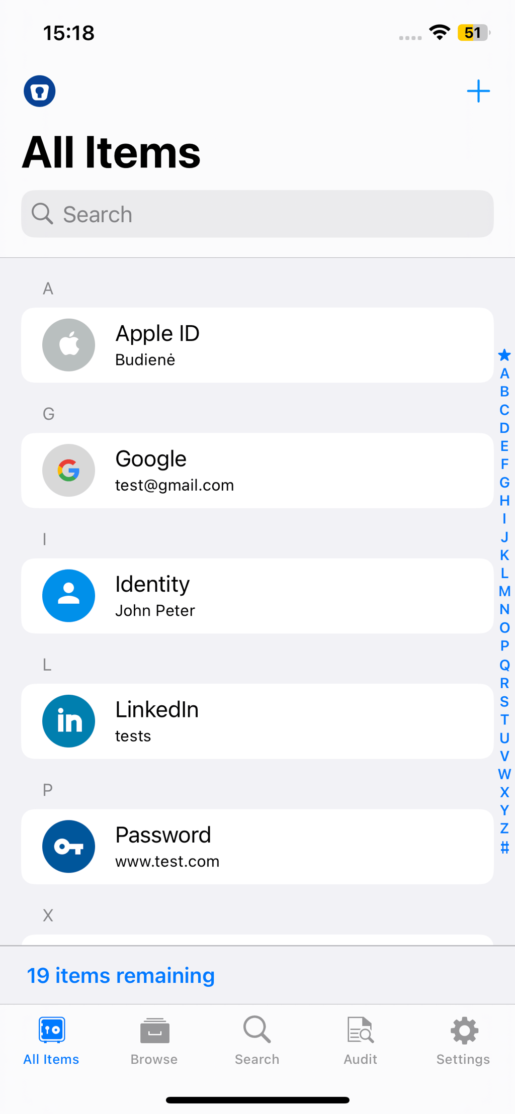 Enpass mobile interface