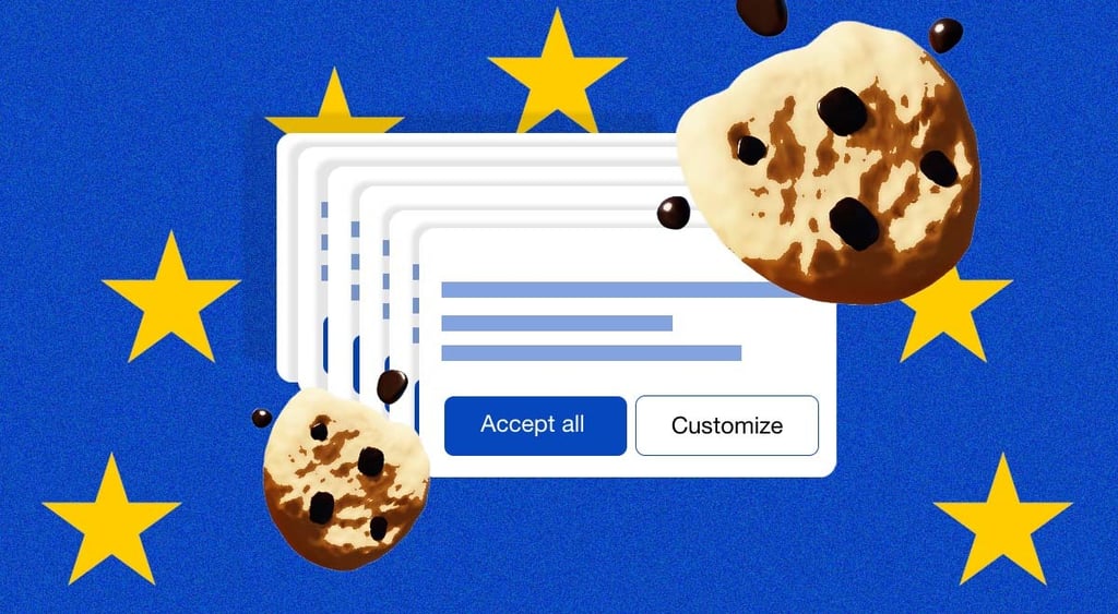 Consent cookie banner, two cookies, the EU flag