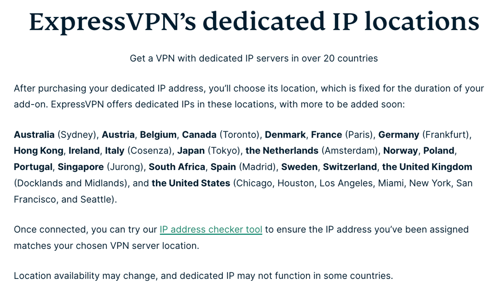 expressvpn dedicated ip locations