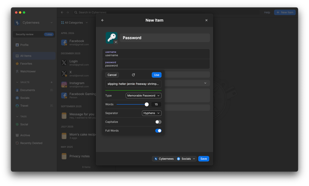 1Password password generator new