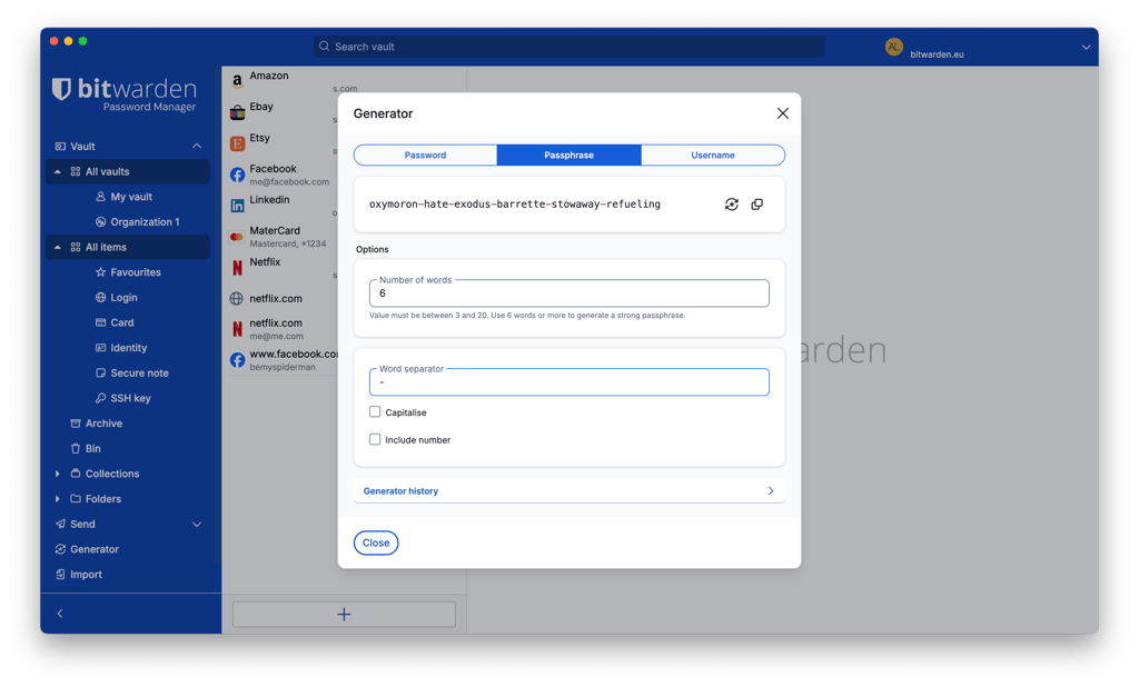 Bitwarden password generator