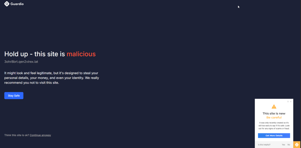 Guardio blocks malicious URL