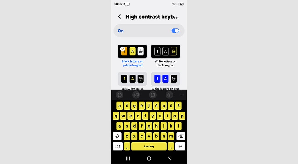 High contrast keyboard on Samsung