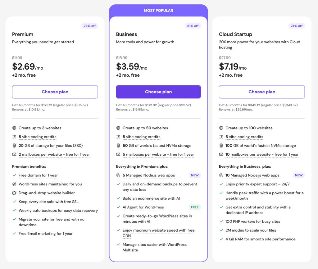 hostinger shared plans pricing new