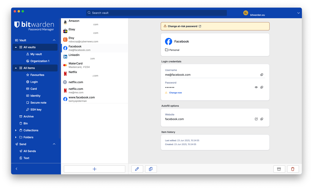 Bitwarden desktop interface