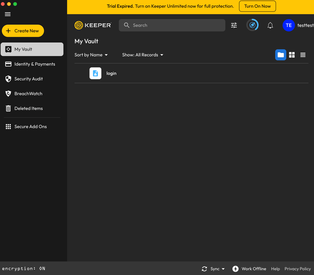 Keeper free version interface