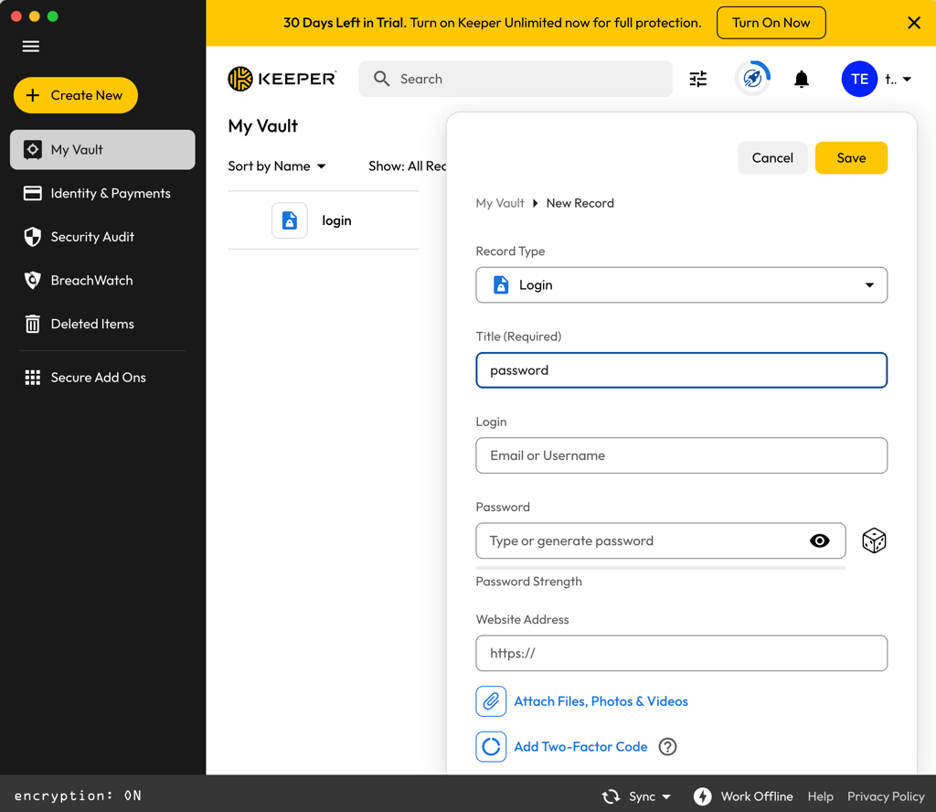 Keeper password importing