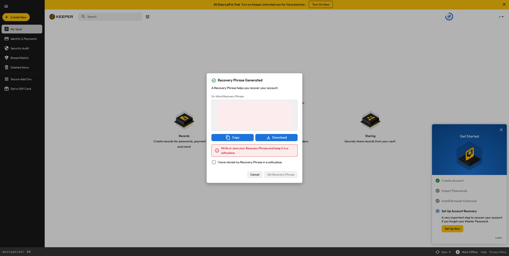 Keeper account recovery setup