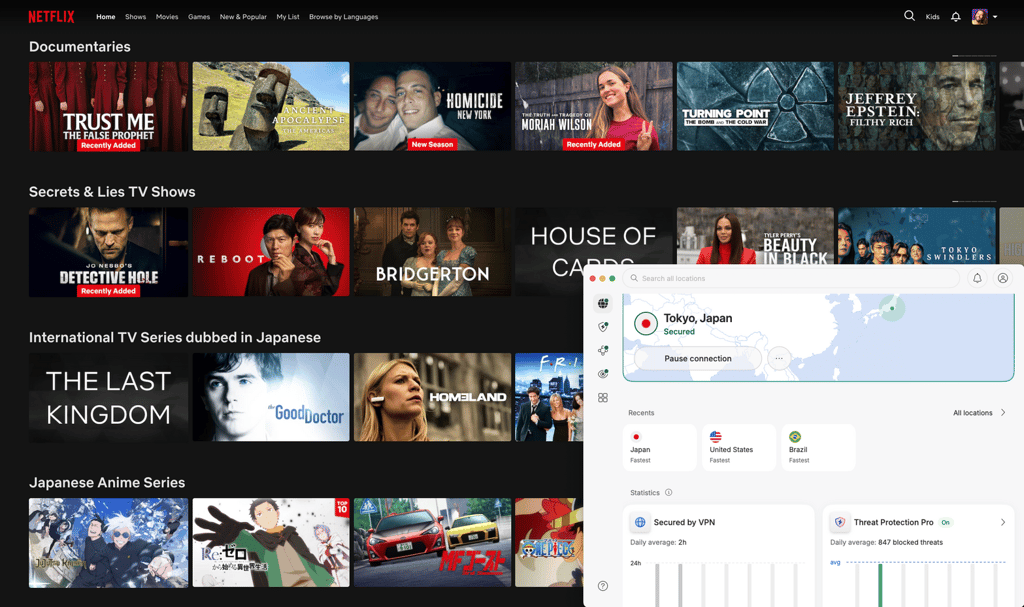 Netflix Japan accessed with NordVPN