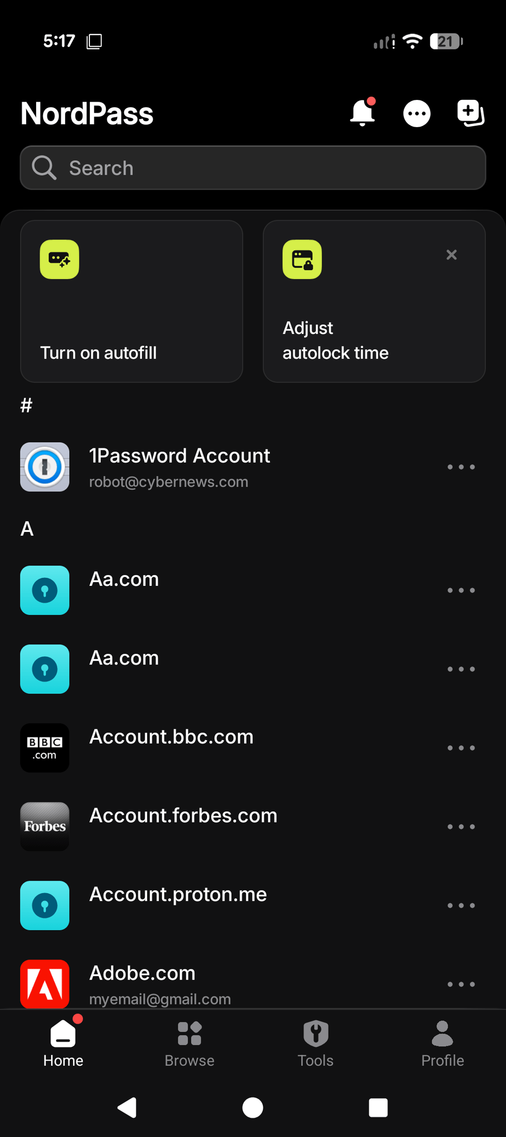 nordpass mobile interface