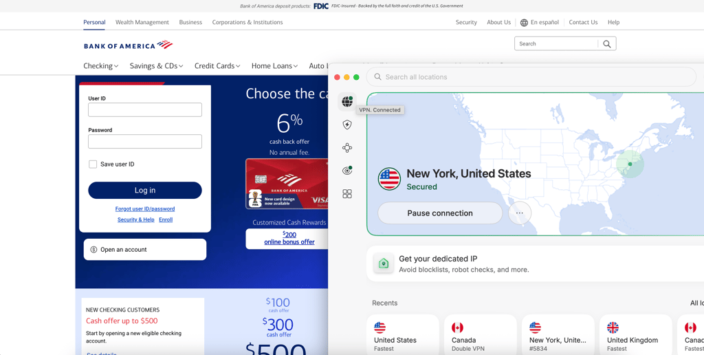nordvpn bank of america