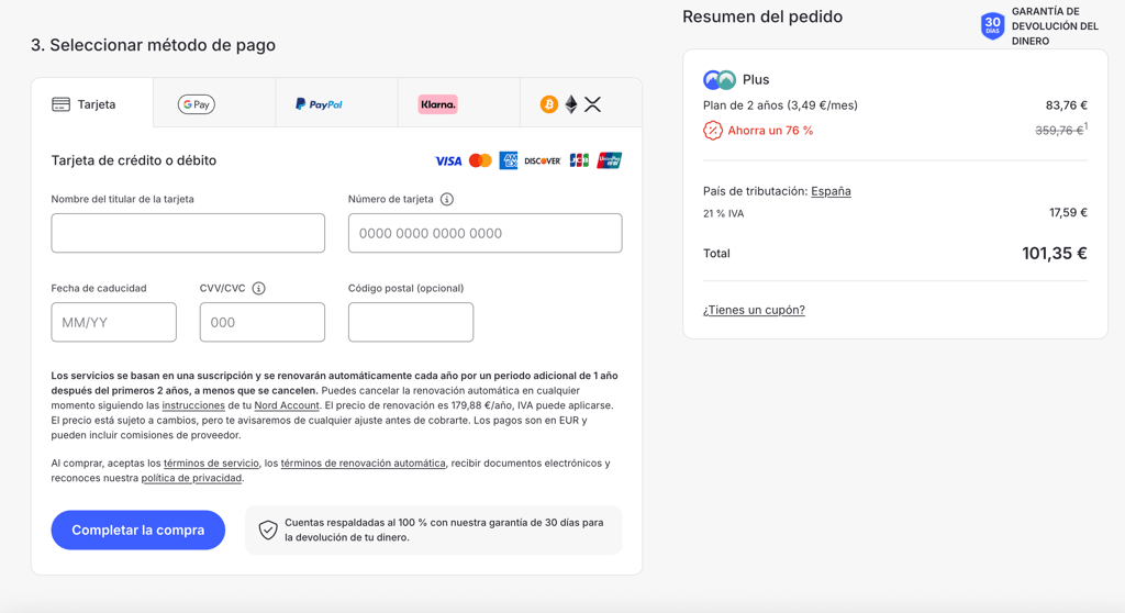 nordvpn checkout ES